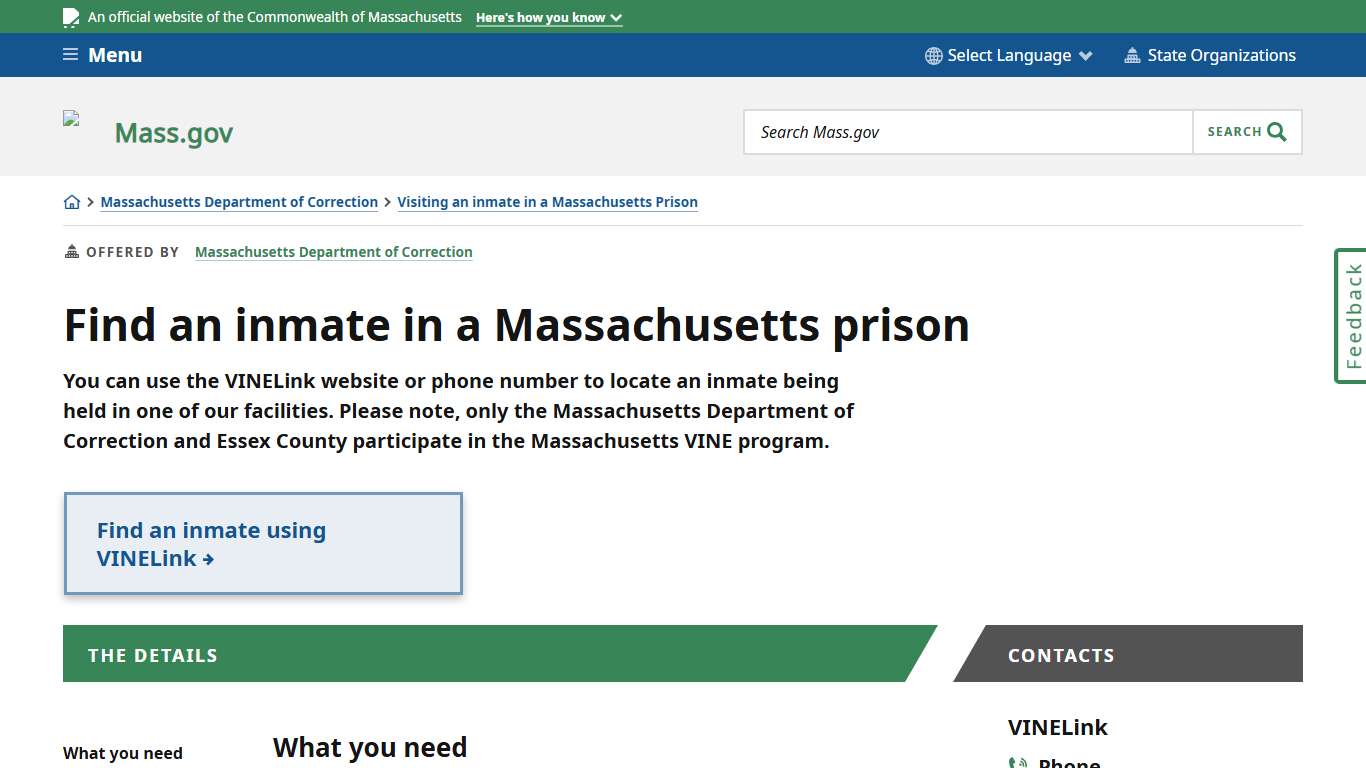 Find an inmate in a Massachusetts prison Mass.gov